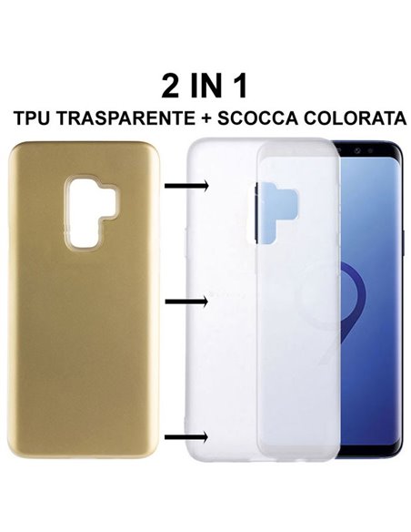 CUSTODIA per SAMSUNG GALAXY S9 PLUS (SM-G965) - 2 IN 1: GEL TPU SEMITRASPARENTE + SCOCCA RIGIDA RIMOVIBILE COLORE ORO