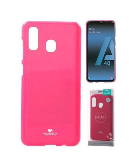 CUSTODIA per SAMSUNG GALAXY A40 (SM-A405) IN GEL TPU SILICONE COLORE FUCSIA LUCIDO CON GLITTER ALTA QUALITA' MERCURY BLISTER