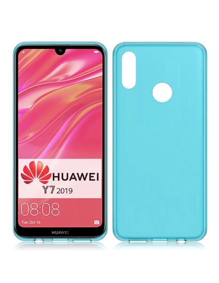 CUSTODIA per HUAWEI Y7 2019, Y7 PRIME 2019, Y7 PRO 2019 IN GEL TPU SILICONE COLORE AZZURRO TRASPARENTE