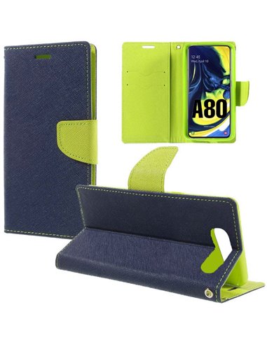 CUSTODIA per SAMSUNG GALAXY A80 (SM-A805), A90 - FLIP ORIZZONTALE CON STAND, INTERNO IN TPU SILICONE E PORTA CARTE COLORE BLU