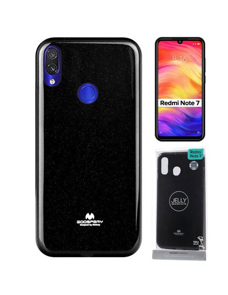 CUSTODIA per XIAOMI REDMI NOTE 7, REDMI NOTE 7 PRO IN GEL TPU SILICONE NERO LUCIDO ALTA QUALITA' MERCURY BLISTER