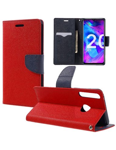 CUSTODIA per HUAWEI HONOR 20 LITE, P SMART PLUS 2019, HONOR 20e - FLIP ORIZZONTALE CON INTERNO IN TPU E CHIUSURA MAGNETICA ROSSO