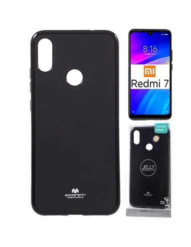 CUSTODIA per XIAOMI REDMI 7, REDMI Y3 IN GEL TPU SILICONE COLORE NERO LUCIDO CON GLITTER ALTA QUALITA' MERCURY BLISTER