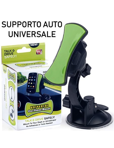 SUPPORTO AUTO UNIVERSALE FISSAGGIO A VENTOSA CON ROTAZIONE 360Â° E BASE DI APPOGGIO DISPOSITIVO ADESIVA COLORE NERO