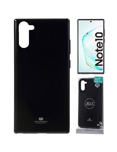 CUSTODIA per SAMSUNG GALAXY NOTE 10 (N970), NOTE 10 5G (N971) IN GEL TPU SILICONE NERO LUCIDO CON GLITTER ALTA QUALITA' MERCURY