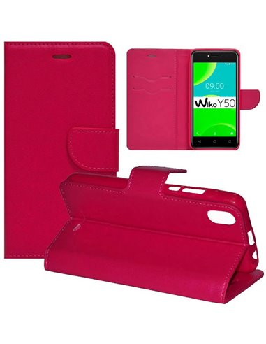 CUSTODIA per WIKO Y50, SUNNY 4 - FLIP ORIZZONTALE SIMILPELLE CON INTERNO IN TPU SILICONE, STAND E TASCHE PORTA CARTE ROSA