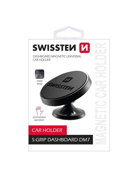 SUPPORTO AUTO UNIVERSALE CON ROTAZIONE 360Â° MAGNETICO CON FISSAGGIO ADESIVO E CORPO IN METALLO COLORE NERO SWISSTEN