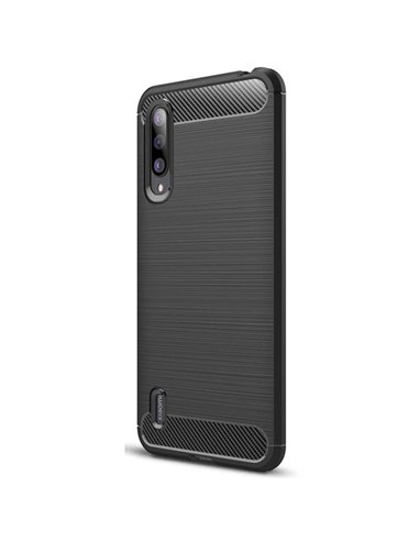 CUSTODIA per XIAOMI MI 9 LITE, MI CC9 (6.39') IN GEL TPU SILICONE EFFETTO METALLICO CON INSERTI IN FANTASIA CARBONIO COLORE NERO