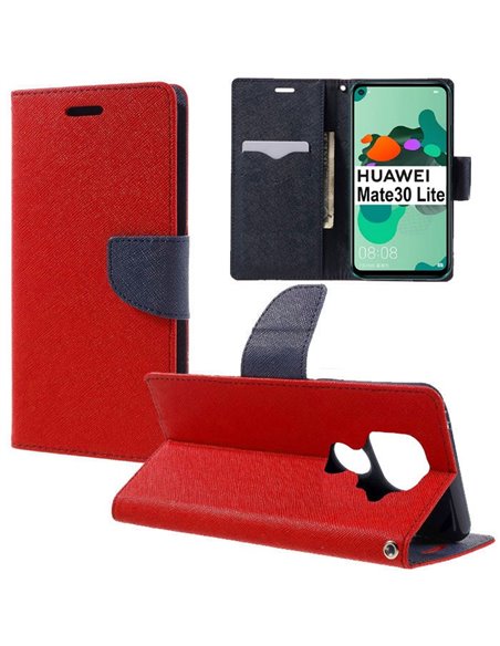 CUSTODIA per HUAWEI MATE 30 LITE - FLIP ORIZZONTALE CON INTERNO IN TPU SILICONE, STAND E CHIUSURA MAGNETICA COLORE ROSSO