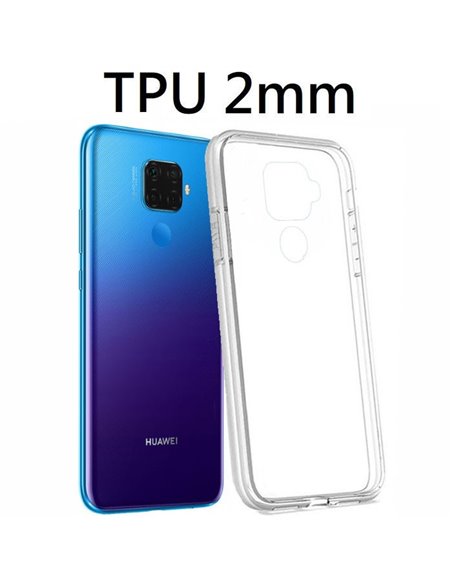 CUSTODIA per HUAWEI MATE 30 LITE IN GEL TPU SILICONE 2mm TRASPARENTE CON CORNICE BIANCO OPACO