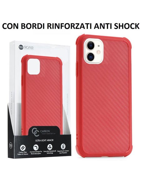 CUSTODIA per APPLE IPHONE 11 (6.1')  IN GEL TPU SILICONE ROSSO EFFETTO CARBONIO CON BORDI RINFORZATI ANTI SHOCK ROAR BLISTER