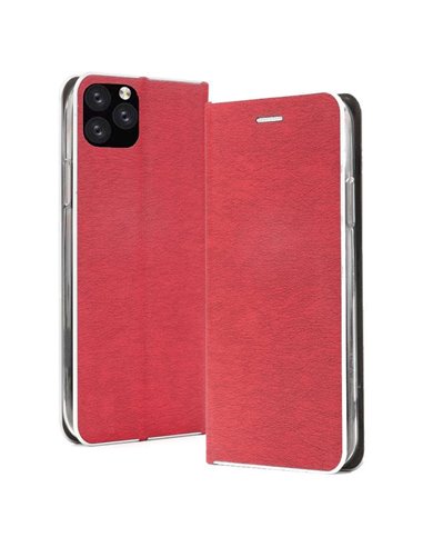 CUSTODIA per APPLE IPHONE 11 PRO (5.8') - FLIP ORIZZONTALE CON CHIUSURA MAGNETICA INVISIBILE, INTERNO IN TPU ROSSO BORDO SILVER