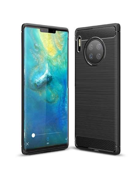 CUSTODIA per HUAWEI MATE 30 PRO, MATE 30 PRO 5G - IN GEL TPU SILICONE EFFETTO METALLICO CON INSERTI IN FANTASIA CARBONIO NERO