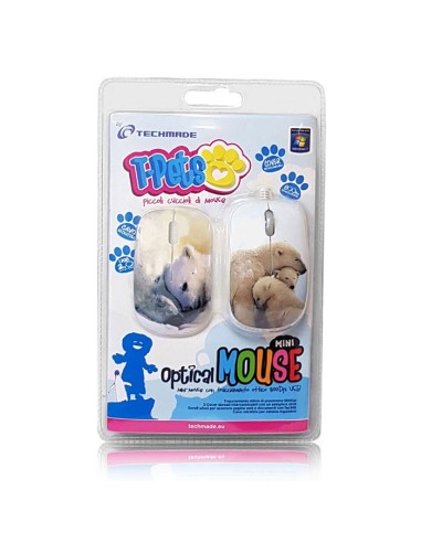 MINI MOUSE OTTICO USB 2.0 TM-XJ10-POLO3 CON FILO RETRATTILE E RISOLUZIONE 800DPI FANTASIA ORSO POLARE TECHMADE BLISTER