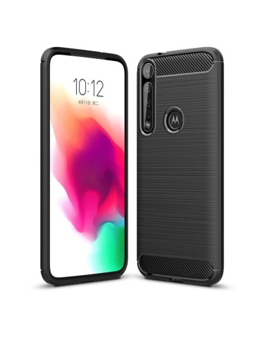 CUSTODIA per MOTOROLA MOTO G8 PLUS - IN GEL TPU SILICONE EFFETTO METALLICO CON INSERTI IN FANTASIA CARBONIO NERO