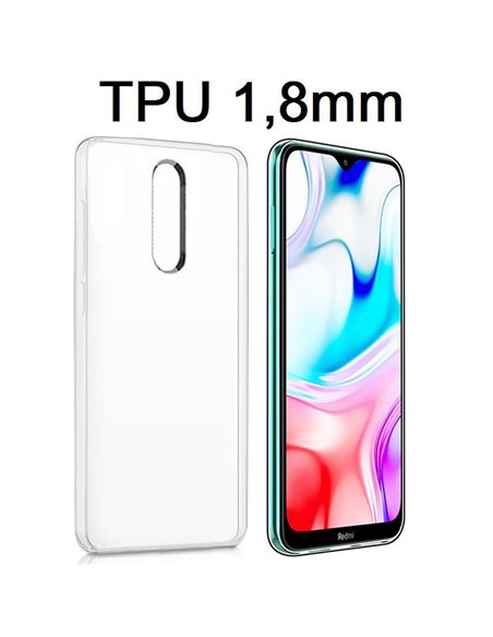 CUSTODIA per XIAOMI REDMI 8, REDMI 8A PRO - IN GEL TPU SILICONE 1,8mm TRASPARENTE