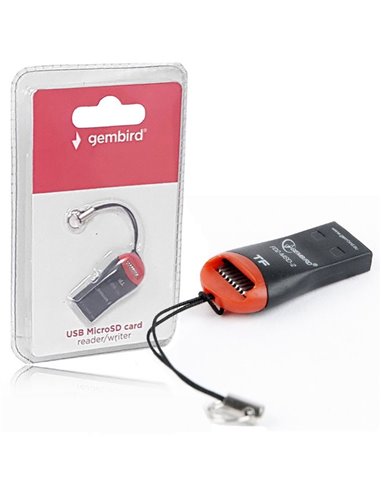 MINI LETTORE DI MEMORIE USB 2.0 FD2-MSD-3 per SCHEDE MICRO SD E MICRO SDHC FINO A 32GB COLORE NERO E ROSSO GEMBIRD