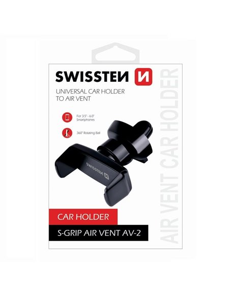 SUPPORTO AUTO UNIVERSALE 65010402 CON FISSAGGIO PER BOCCHETTE D'ARIA E ROTAZIONE 360Â° APERTURA DA 6 A 9 CM NERO SWISSTEN