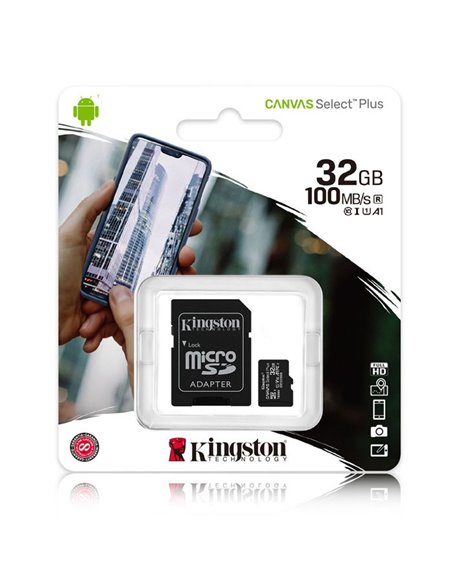 MEMORY CARD MICRO SDHC U1 A1 32GB + ADATTATORE CLASSE 10 VELOCITA' IN LETTURA FINO A 100MB/s FULL HD SDCS2/32GB KINGSTON