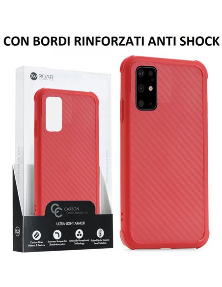 CUSTODIA per SAMSUNG GALAXY S20 (SM-G980/SM-G981) - IN TPU SILICONE ROSSO EFFETTO CARBONIO BORDI RINFORZATI ANTI SHOCK ROAR