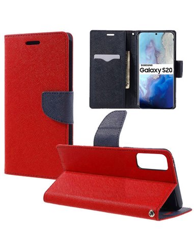 CUSTODIA per SAMSUNG GALAXY S20 (SM-G980/SM-G981) - FLIP ORIZZONTALE CON STAND, INTERNO IN TPU SILICONE E PORTA CARTE COLORE ROS