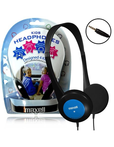 CUFFIA STEREO A FASCIA PER BAMBINI 303495 MAXELL CON JACK 3,5 mm, E LIMITAZIONE LIVELLO DEL VOLUME COLORE NERO E BLU BLISTER