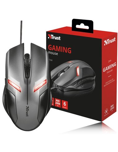 MOUSE OTTICO GAMING USB 2.0 TRUST 21512 CON RISOLUZIONE REGOLABILE DA 800 A 2000dpi, ILLUMINAZIONE A LED E 6 TASTI NERO BLISTER