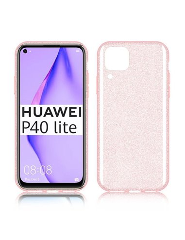 CUSTODIA per HUAWEI P40 LITE, NOVA 6 SE, NOVA 7i - IN GEL TPU SILICONE COLORE ROSA CON BRILLANTINI