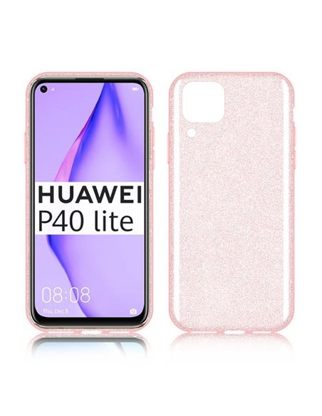 CUSTODIA per HUAWEI P40 LITE, NOVA 6 SE, NOVA 7i - IN GEL TPU SILICONE COLORE ROSA CON BRILLANTINI