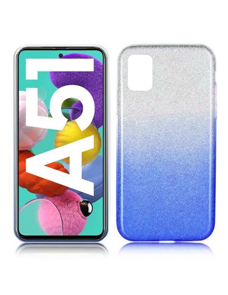 CUSTODIA per SAMSUNG GALAXY A51 (SM-A515) IN GEL TPU SILICONE COLORE BLU SFUMATO CON BRILLANTINI - ATTENZIONE..