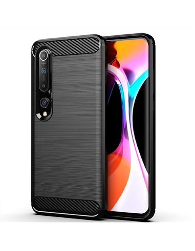 CUSTODIA per XIAOMI MI 10 (5G), MI 10 PRO (5G) - IN TPU SILICONE EFFETTO METALLICO CON INSERTI FANTASIA CARBONIO NERO