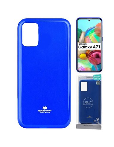 CUSTODIA per SAMSUNG GALAXY A71 (SM-A715) IN GEL TPU SILICONE COLORE BLU LUCIDO CON GLITTER ALTA QUALITA' MERCURY BLISTER