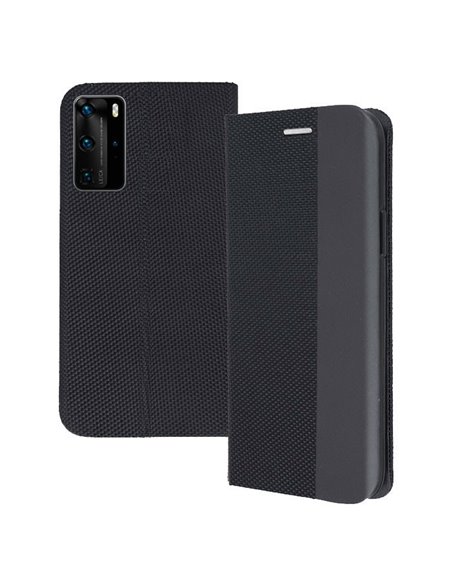 CUSTODIA per HUAWEI P40 PRO - FLIP ORIZZONTALE IN TESSUTO INSERTO IN SIMILPELLE E CHIUSURA MAGNETICA NERO