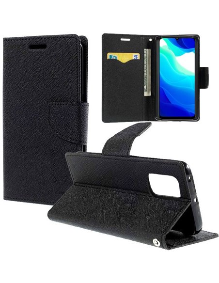 CUSTODIA per XIAOMI MI 10 LITE (5G) - FLIP ORIZZONTALE CON INTERNO IN TPU, PORTA CARTE E CHIUSURA MAGNETICA COLORE NERO