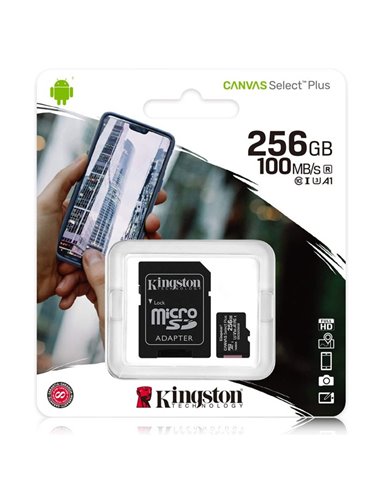 MEMORY CARD MICRO SDXC U1 A1 256GB + ADATTATORE CLASSE 10 VELOCITA' IN LETTURA FINO A 100MB/s FULL HD SDCS2/256GB KINGSTON
