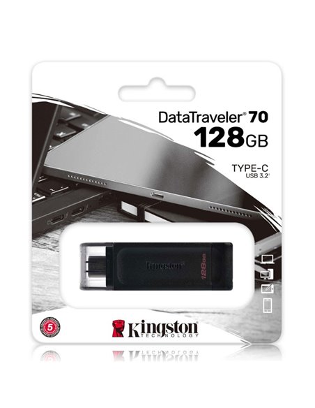 PEN DRIVE 128GB CON ATTACCO USB TYPE-C 3.2 GEN 1, CAPPUCCIO DI PROTEZIONE USB E ASOLA DI AGGANCIO COLORE KINGSTON DT70/128GB