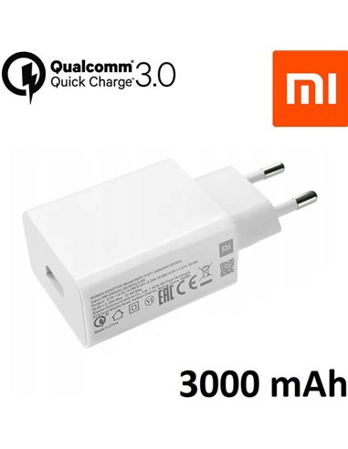 CARICATORE DA RETE 3000mAh ORIGINALE XIAOMI CON 1 PORTA USB QUALCOMM QUICK  CHARGE 3.0 (RICARICA VELOCE) BIANCO MDY-11-EP BULK