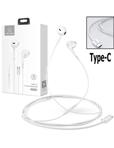 AURICOLARE STEREO con CONNETTORE TYPE-C (SENZA GOMMINI) BIANCO USAMS US-SJ323 - ATTENZIONE: NON COMPATIBILE CON SAMSUNG!