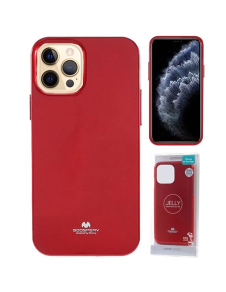 CUSTODIA per APPLE IPHONE 12 PRO MAX (6.7') IN GEL TPU SILICONE COLORE ROSSO LUCIDO CON GLITTER ALTA QUALITA' MERCURY BLISTER