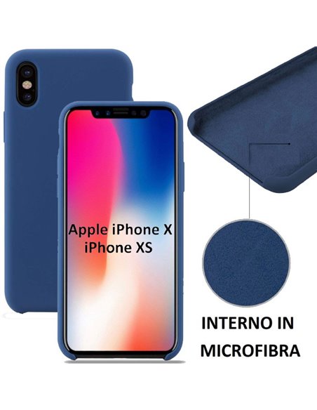 CUSTODIA per APPLE IPHONE X, IPHONE XS (5.8') IN SILICONE CON EFFETTO SOFT TOUCH ED INTERNO IN MICROFIBRA COLORE BLU