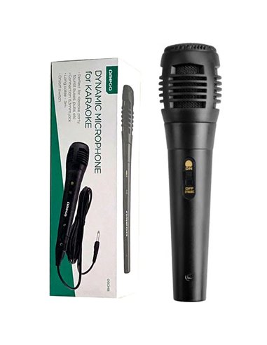 MICROFONO CON FILO LUNGHEZZA 3 MT, ATTACCO JACK 6,3MM E TASTO ON/OFF PER KARAOKE, PRESENTAZIONI COLORE NERO OMEGA BLISTER