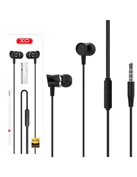 AURICOLARE STEREO con CONNETTORE JACK 3,5mm - GOMMINI, TASTO DI RISPOSTA E MICROFONO COLORE NERO XO EP20 BLISTER