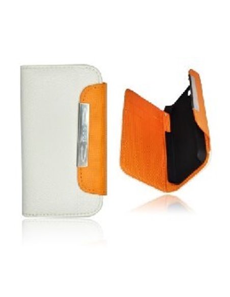 CUSTODIA ORIZZONTALE FLIP WALLET per APPLE IPHONE 4, 4s COLORE BIANCO E ARANCIONE