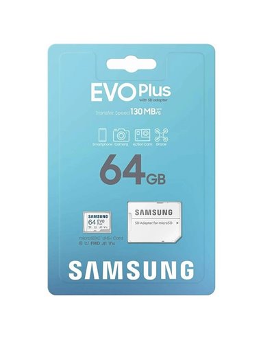 MEMORY CARD MICRO SDXC 64GB CLASSE 10 UHS-I U1 CON VELOCITA' DI TRASFERIMENTO FINO A 130 MB/s MB-MC64KA/EU EVO PLUS (2021) SAMSU