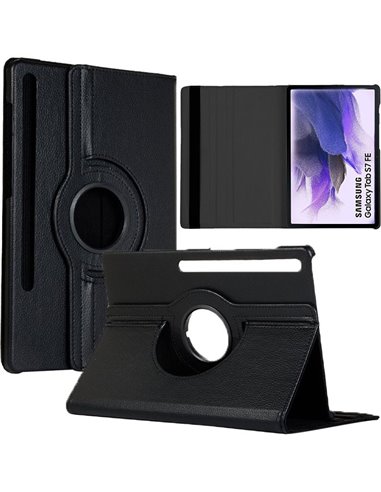 CUSTODIA per SAMSUNG GALAXY TAB S7 FE (12.4') - BOOK IN SIMILPELLE GIREVOLE CON STAND E CHIUSURA CON ELASTICO COLORE NERO