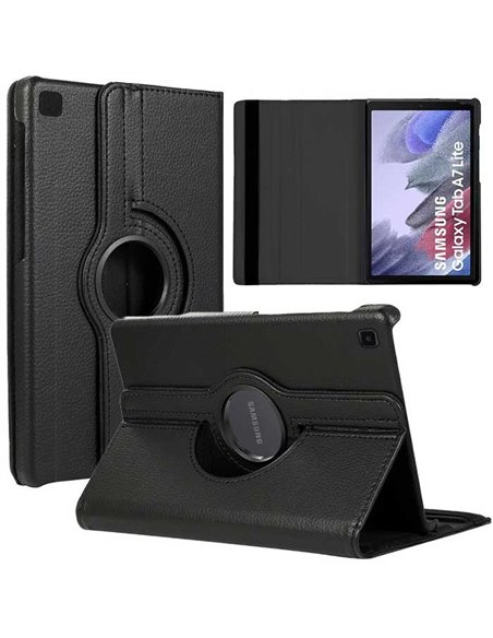 CUSTODIA per SAMSUNG GALAXY TAB A7 LITE (2021, 8.7') T220 - BOOK IN SIMILPELLE GIREVOLE CON STAND E CHIUSURA CON ELASTICO NERO