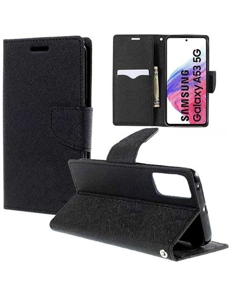 CUSTODIA per SAMSUNG GALAXY A53 5G (SM-A536) - FLIP ORIZZONTALE CON STAND, INTERNO IN TPU SILICONE E PORTA CARTE COLORE NERO