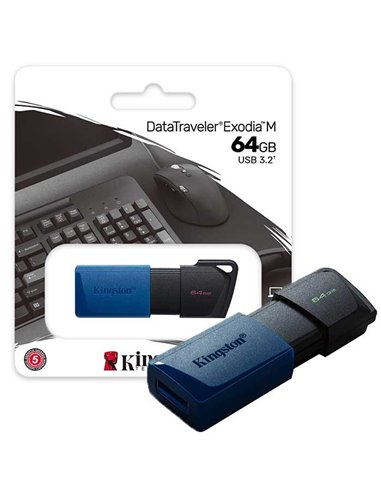 PEN DRIVE 64GB USB 3.2 CON CAPPUCCIO A SCORRIMENTO E ASOLA DI AGGANCIO COLORE NERO E BLU DTXM/64GB KINGSTON BLISTER