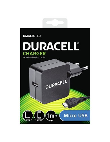 CARICATORE DA RETE 2400mAh CON 1 PORTA USB + CAVO MICRO USB COLORE NERO DURACELL DMAC10-EU BLISTER