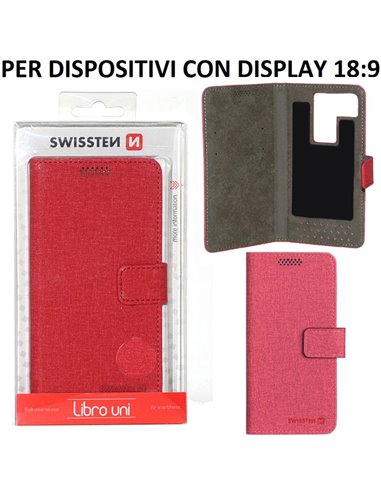 CUSTODIA FLIP ORIZZONTALE UNIVERSALE ROSSA con FISSAGGIO ADESIVO DIMENSIONI 158 X 80 mm MISURA 'XL' SWISSTEN BLISTER